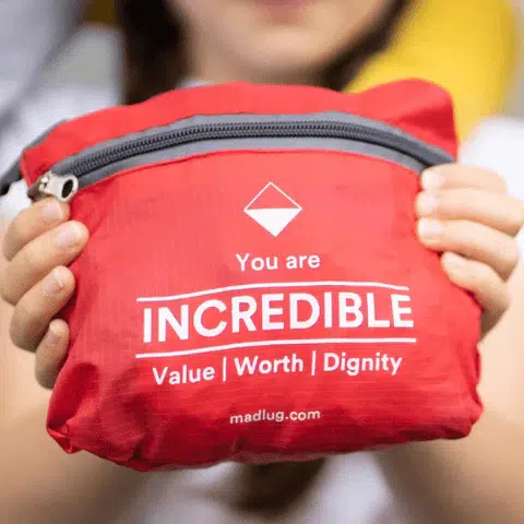 Red pack-away bag: You are Incredible